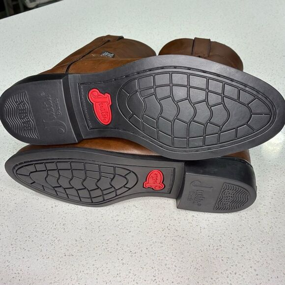 Justin Western Cowboy Boots Brown Leather Men’s 10.5 D Like New - Picture 6 of 8